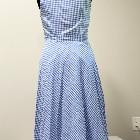 CHETTA B BLUE WHITE GINGHAM FIT & FLARE SHIRT DRESS WITH BELT & COLLAR SIZE 10 - Picture 5 of 9